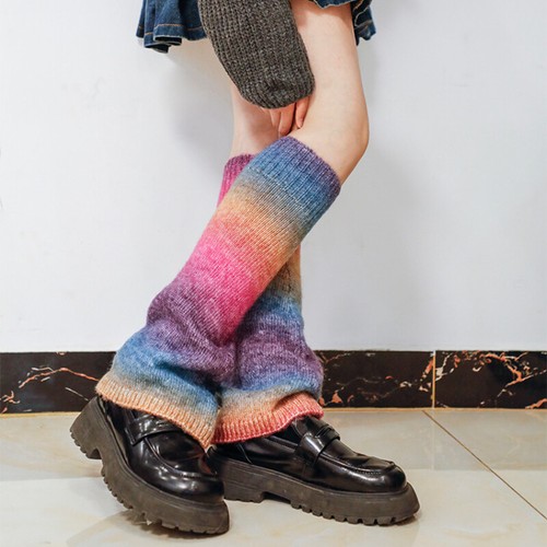 Women Leg Warmer Rainbow Knitted Loose Socks Stocking Knee Length Japanese - Picture 12 of 16