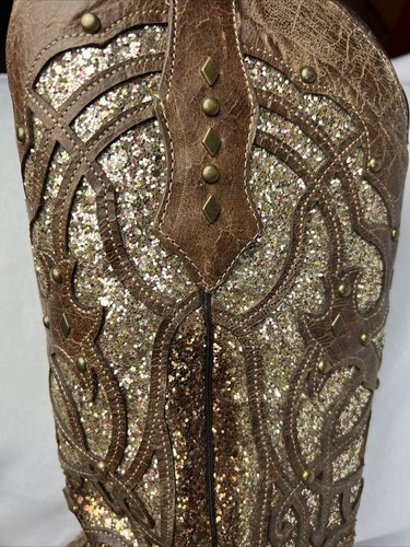 CORRAL Women's Leather w/ Gold sparkle Inlay & studs Western Boots 8M 3331 GUC - Picture 17 of 19
