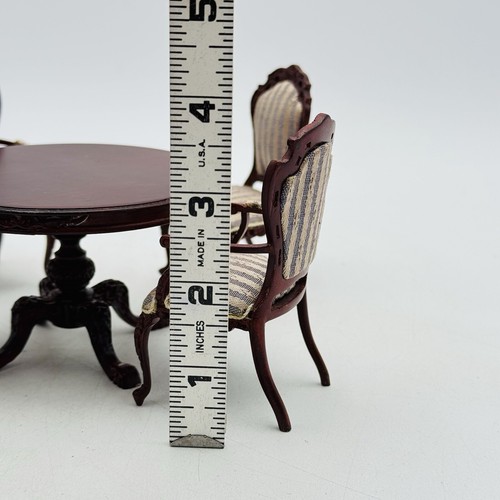 Artisan Bespaq Dollhouse Miniature Dining Room 5Pc Set Blue Striped Mahogany - Picture 2 of 24