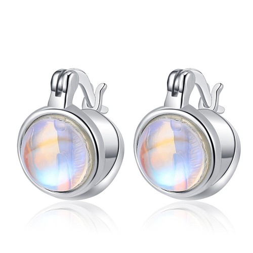 925 Sterling Silver Hoop Huggie Earrings Moonstone Ear Clip Womens Retro Jewelry - Picture 4 of 4