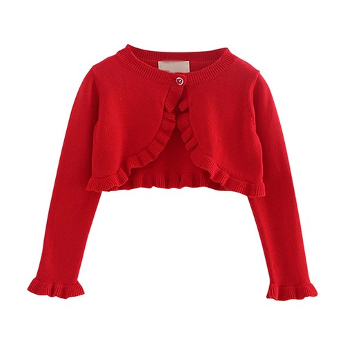 Kids Girls Cardigan Coat Solid Single Button Long Sleeve Cropped Ruffled Tops - Picture 30 of 34