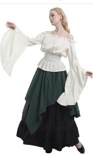 Medieval Peasant Dress Victorian Shirt Skirt Costume Re-enact 2 PC Steampunk - Picture 2 of 10