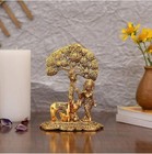 Gold Plated Krishna Idol with Kamdhenu Cow Metal Murti Showpiece for Home Decor