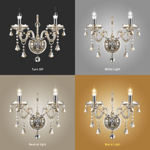2 Arms Wall Lamp K9 Crystal Chandelier Cognac Glass Sconce Lights E12 - Picture 3 of 9