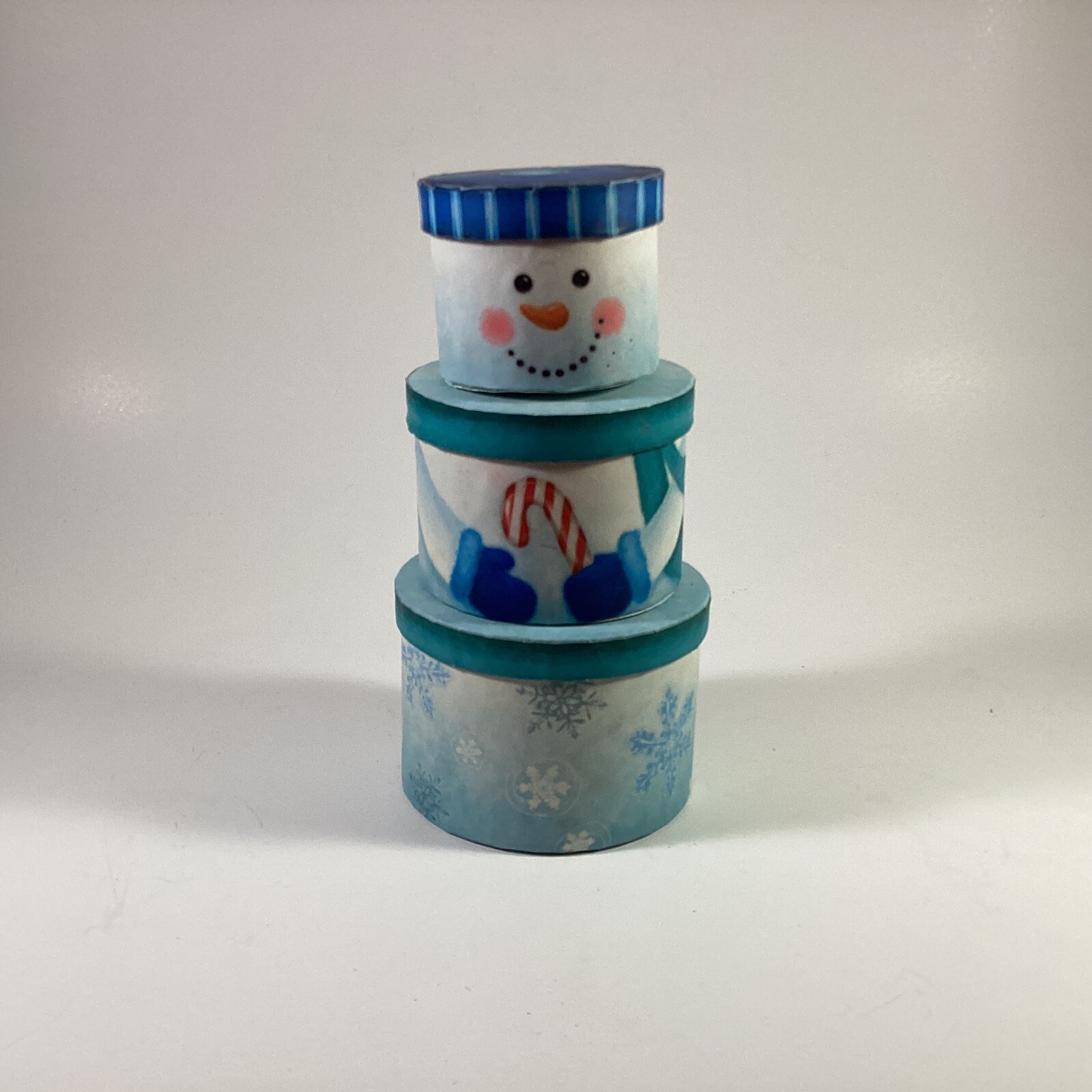 Snowman Stacking Gift Box 3 Piece Set Round Paper Mache Holiday Winter