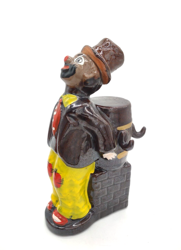 Vintage Clown Hobo Hand Painted Liquor Decanter With Cup Hooks Barrel Bricks - Picture 3 of 9
