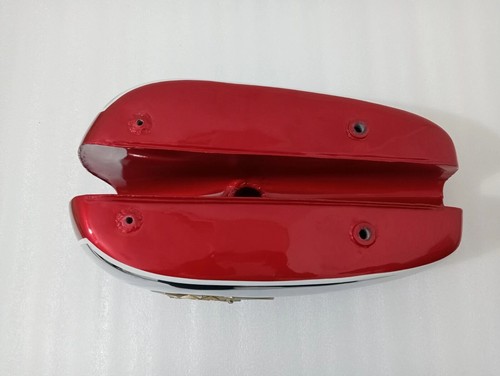 BSA A65 2 Gallon Cherry & Chrome Steel Petrol Tank + Side Panel + Badge + Cap - Picture 18 of 18