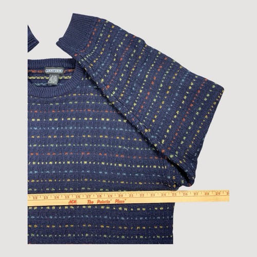 Jantzen Pullover Herren XL blau bunt Birdseye Fischer Rundhals Vintage - Bild 4 von 7