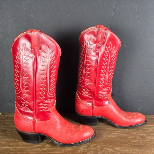 Size 4 Women’s Leather Cowgirl Boots Red H3881 13.5in Tall - Picture 2 of 12