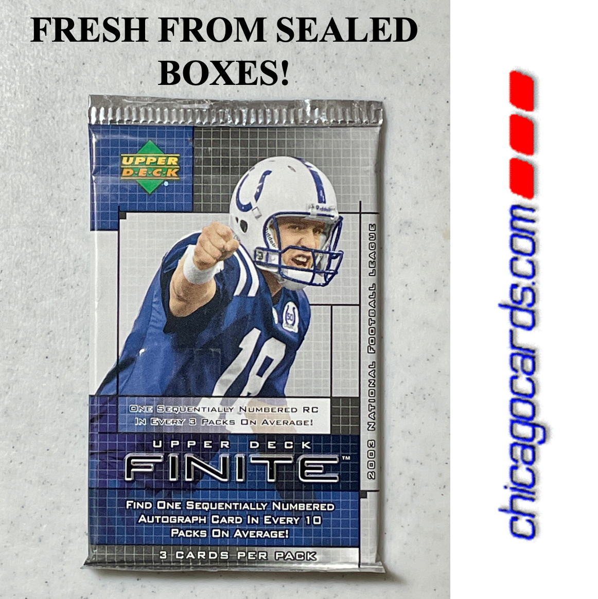 Peyton Manning ? Indianapolis Colts ? 2003 UD Finite HOBBY Pack (Peyton Manning AUTO Palmer Romo Witten Rookie RC)? 