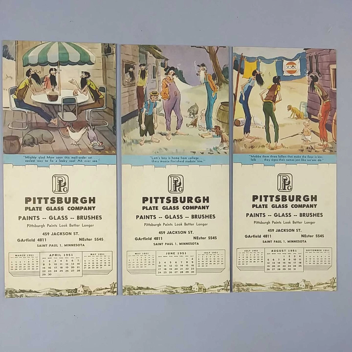 1951 Calendar Cards April June August Brown & Bigelow 3.5 x 8.5 Paul Webb |  eBay