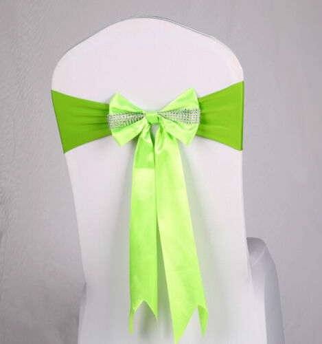 10 PCS Spandex Solid Satin Long Bow Chair Sashes Cover Wedding Banquet Decor - Picture 14 of 18