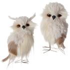 NEW!~RAZ Imports~5" Faux Fur Feather Tan/Cream Aspen Sweater Owl~Set 2~Christmas