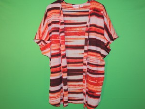 Liz-Claiborne-Women-039-s-Size-1X-Colorful-Striped-Short-Slv-Shirt-Shawl