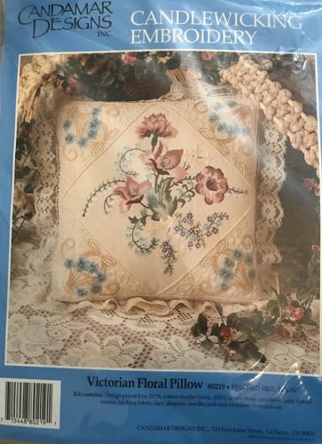 Something Candamar Candlewicking NOS Embroidery VICTORIAN FLORAL Pillow Kit  1f - Picture 1 of 2