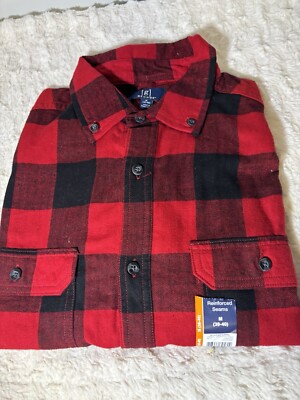 George Medium 38-40 Medium Plaid Red / Black Flannel  Button Down