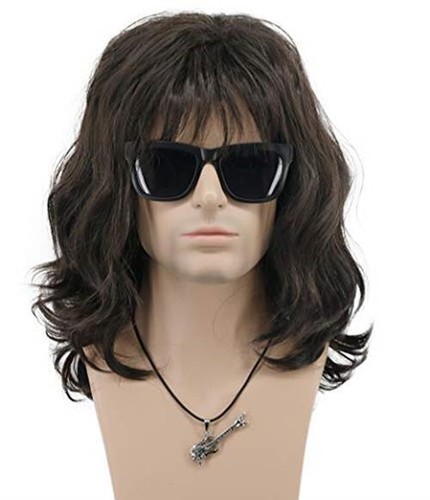 70s 80s Punk Rocker Party California Wig Men Women Long Wave Dark  - Picture 1 of 4