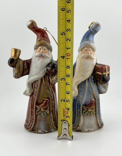 2 Old World Style Santa Claus Figurines Glazed Ceramic Christmas Ornaments - Picture 3 of 15