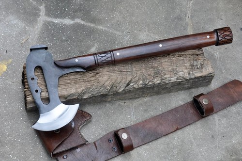 Hand Forged Viking Tomahawk Axe Full Tang Leather Sheath For Hunting & Camping - Picture 8 of 8