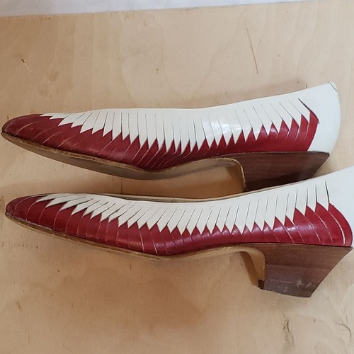Vintage Pinup MCM Flat Van Eli Vaneli Low Heels Red White Italy 1950s Size 5 - Picture 5 of 8