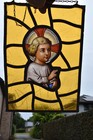 Antique religious stained glass window panel young jesus portrait