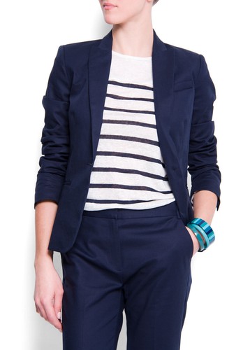 NEW MANGO Single Breasted Blazer Pants Suit Size 8 M IT44 UK12  Navy Blue Cotton - Imagen 6 de 24