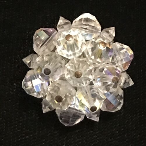 Vintage Silver Tone Faceted CRYSTAL Bead Cluster Clip on Earrings 1" - Picture 3 of 6