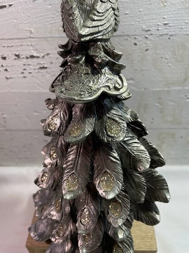 Silber Harz Langschwanz Pfau stehend auf Barsch Figur Glitzer Silber Pfau - Bild 7 von 11