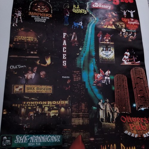 Vintage 1967 Chicago At Night Poster Double Sided Old Town 60s - Picture 5 of 16