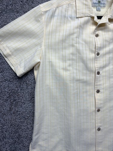 Island Shores Hawaiian Camp Shirt Button Up Size Large Light Yellow EUC - Picture 6 of 13