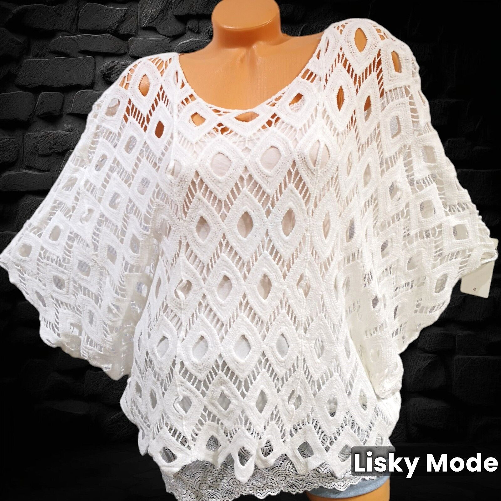 Blusa mujer oversize ganchillo túnica blanca red camisa 36 38 40 42 44 46 murciélago