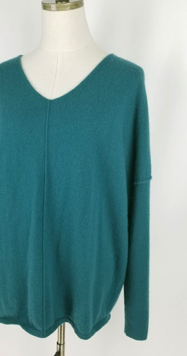 Weiche Umrandung Gr. L Vollkaschmir Pullover-V-Ausschnitt-weiche Naht-relaxed fit-grün - Bild 6 von 8