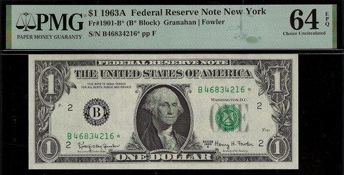 1963A $1 Federal Reserve Note PMG 65EPQ 14 consecutive New York stars Fr 1901-B* - Picture 19 of 24