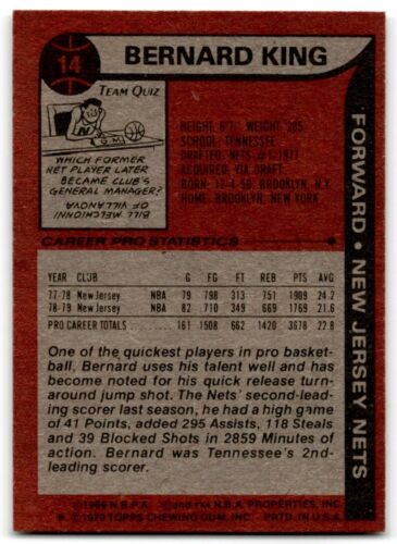 1979-80 Topps Basketball Bernard King New Jersey Nets #14 - 第 2/2 張圖片