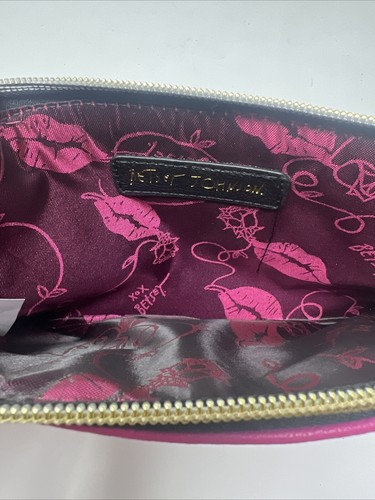 Borsa a tracolla Betsey Johnson rosa e nera a righe con fiocco e cerniera - Foto 5 di 12