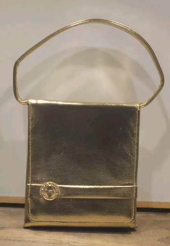 Vintage Gold Lahm Leder Handtasche Abendtasche Herr Bonhomme Satin Gefüttert Handtasche - Bild 3 von 22