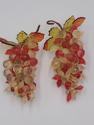Lucite Faceted Grape Clusters Vtg 70s Fall Harvest Orange Gold Wine Thanksgiving - Picture 3 of 7