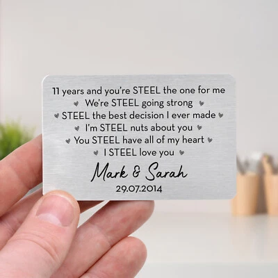 BEECREATIVE GIFTS 11th Wedding Anniversary Gifts Steel Anniversary Wallet Card 11 Years Husband