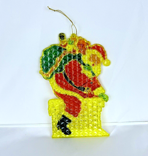 Vtg Plastic Sun Catcher Stain Glass Santa Claus Climbing Down Chimney Christmas - Picture 5 of 5