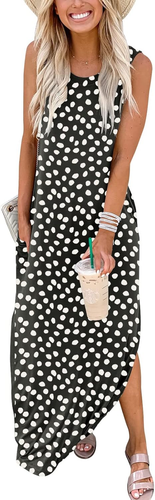 Women Casual Loose Sundress Sleeveless Split Maxi Long Beach Shirt Dress Travel - 第 2/12 張圖片