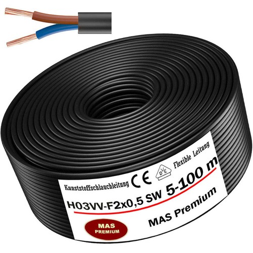 5 - 100m Kunststoffschlauchleitung H03VV-F 2x0,5 SW Flexible Leitung Gerätekabel - Bild 1 von 7