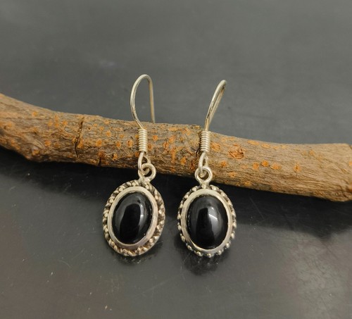 925 Plata de Ley Natural Ónix Negro Mujer Hecho a Mano Pendiente Joyería E-353 - Imagen 3 de 8