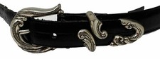 Vtg 90 s BRIGHTON Black Croc Textured Leather Belt Silver Tone Hardware Sz L