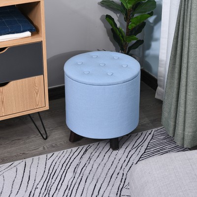 HOMCOM Sitzhocker mit Stauraum Polsterhocker Fußhocker Leinen Hellblau