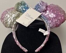 Disney Parks Sequin Pink Silver Purple Bow Minnie Mickey Mouse Ears Headband