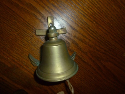 Vintage Nautical Brass Bronze Bell With Anchor Wall Mount - Picture 2 of 7