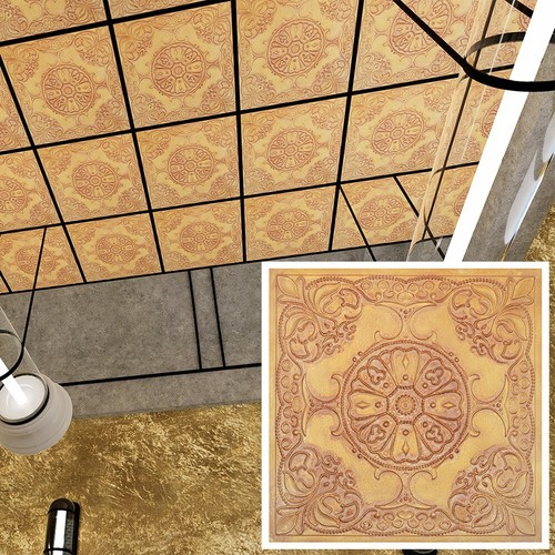 PVC ceiling tiles faux tin decor wall panels PL71 Vintage brown gold 10pcs/lot - Picture 2 of 24
