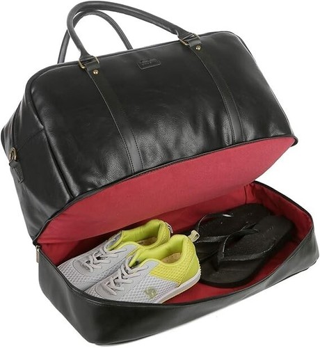 Leather Large Travel Duffel Tote Bag Carry on Weekender Overnight Bag With Shoe - Picture 5 of 22