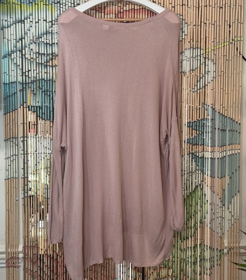 H&M Divided Round Neck Long Sleeve Knit Tunic Sweater, Blush Pink Women