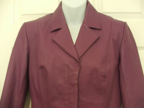 Boutique Europa Purple Lined Leather Jacket Snap Front Closure Size 4 Fitted - Picture 2 of 7